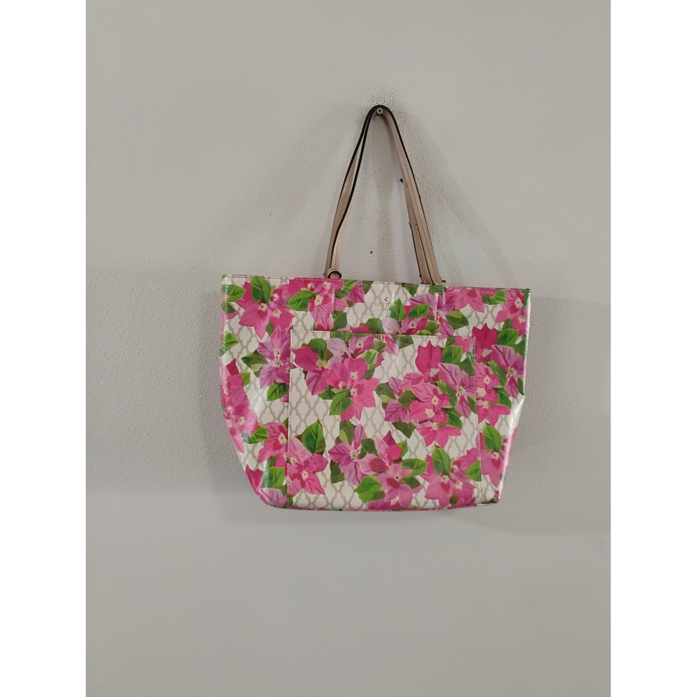 Kate Spade Floral Bougainvillea Tote Bag Pink White Geometric Shoulder Bag